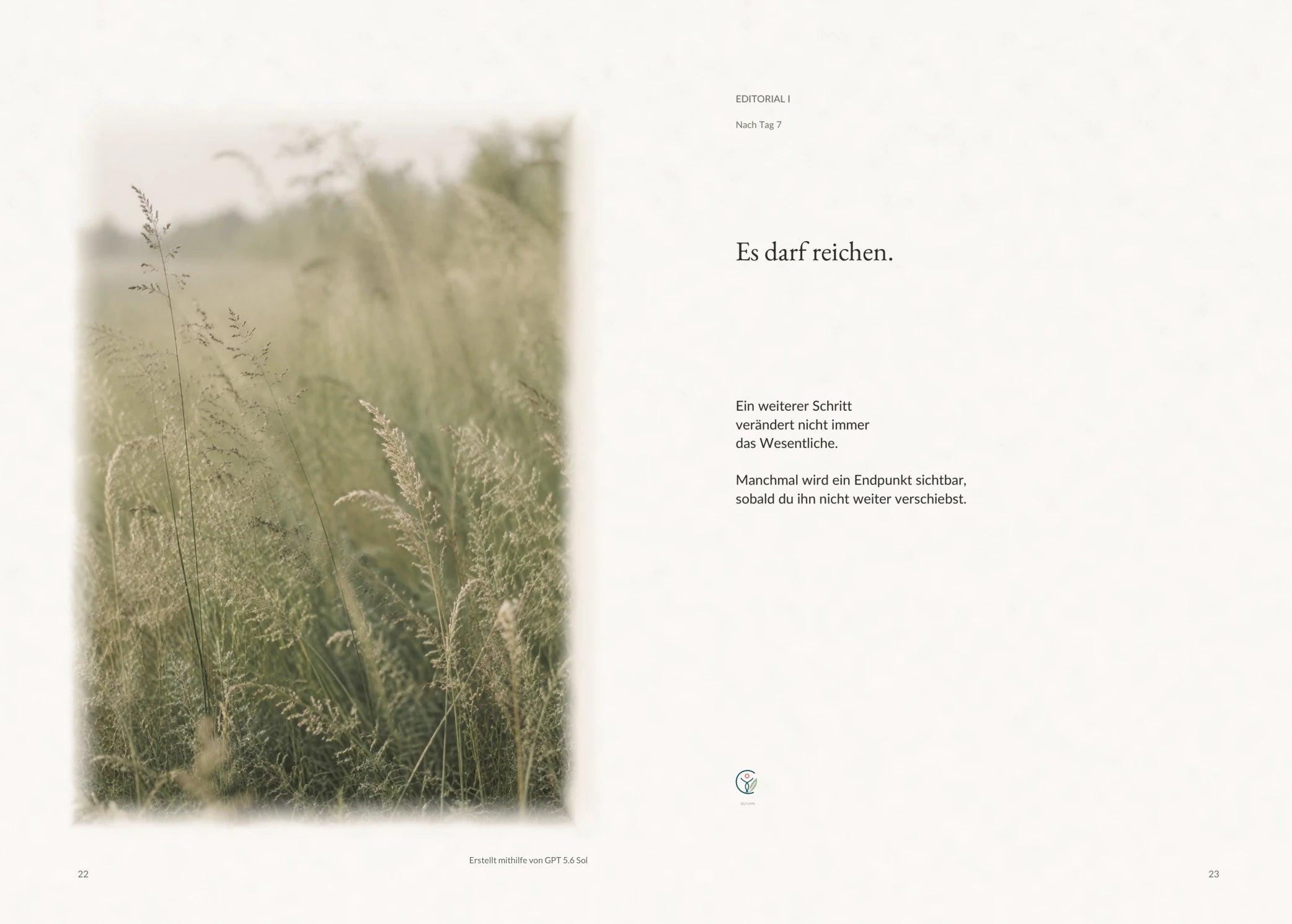 Erste Editorial-Doppelseite aus GENUG